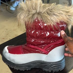 Burgundy & grey fur boots